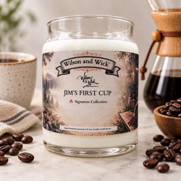 A candle that smells like coffee with a hint of smoke