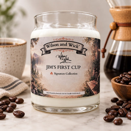 A candle that smells like coffee with a hint of smoke